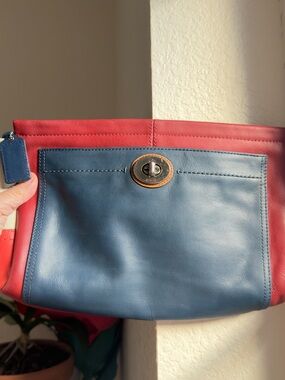 Coach Colorblock Leather Clutch Wristlet with Turn-Lock Detail